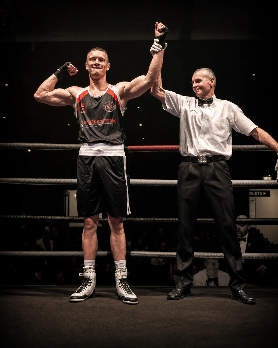 Oliver Betts winning a boxing bout